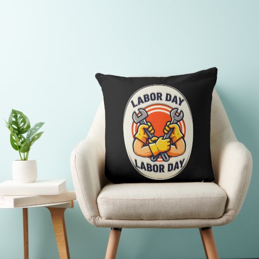 Labor Day Worker Badge Tools Design Kussen (Stoel)