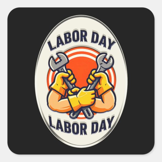 Labor Day Worker Badge Tools Design Vierkante Sticker (Voorkant)
