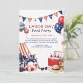 Labor Day zwembadfeest uitnodiging rood wit en bla (Staand voorkant)