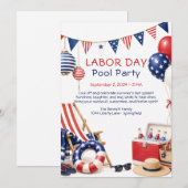 Labor Day zwembadfeest uitnodiging rood wit en bla (Voorkant / Achterkant)