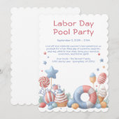 Labor Day zwembadfeest uitnodiging Rood Wit en Bla (Voorkant / Achterkant)