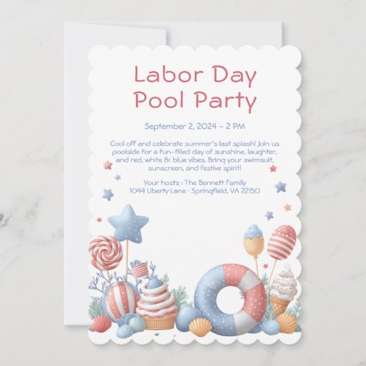 Labor Day zwembadfeest uitnodiging Rood Wit en Bla (Voorkant)