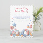 Labor Day zwembadfeest uitnodiging Rood Wit en Bla (Staand voorkant)