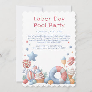 Labor Day zwembadfeest uitnodiging Rood Wit en Bla