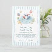 Labor Day zwembadfeest uitnodiging rood wit en bla (Staand voorkant)