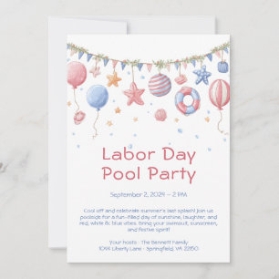 Labor Day zwembadfeest uitnodiging rood wit en bla