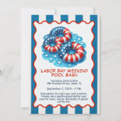 Labor Day zwembadfeest uitnodiging rood wit en bla (Voorkant)