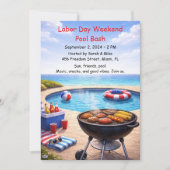 Labor Day zwembadfeest uitnodiging rood wit en bla (Voorkant)