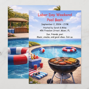Labor Day zwembadfeest uitnodiging rood wit en bla
