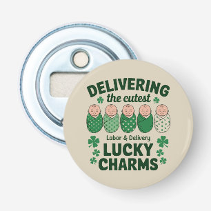 Labor & Delivery Geluksbrenger Verpleegster Klaver Button Flesopener