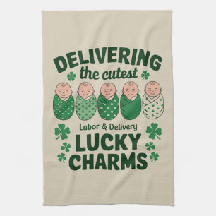 Labor & Delivery Lucky Charm-verpleegster Klaverbl Theedoek