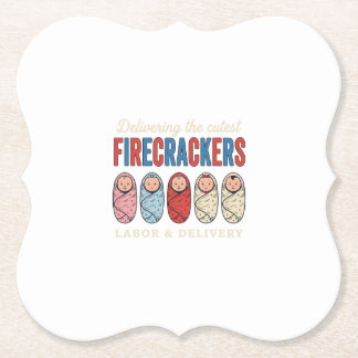 Labor & Delivery Vuurwerk Schattige Babyverpleegst Kartonnen Onderzetters