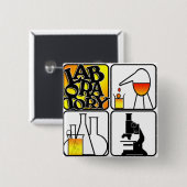 LABORATORIUM 4-SQUARE - KOPERS / MICROSCOPE VIERKANTE BUTTON 5,1 CM (Voorkant /achterkant)