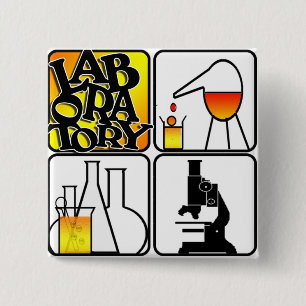 LABORATORIUM 4-SQUARE - KOPERS / MICROSCOPE VIERKANTE BUTTON 5,1 CM