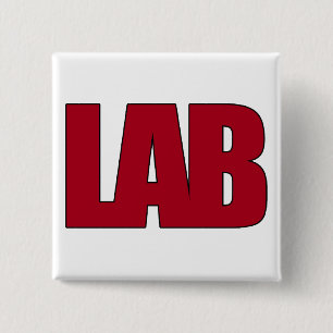 LABORATORIUM LABORATOORY LAB BIG RED LETTERS VIERKANTE BUTTON 5,1 CM