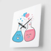 Laboratoriumflessen in liefde, chemie. vierkante klok (Hoek)