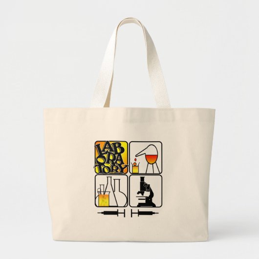 LABORATORIUMGEHEUGEN LOGO 4-SQUARE - LAB-ICONS GROTE TOTE BAG (Voorkant)