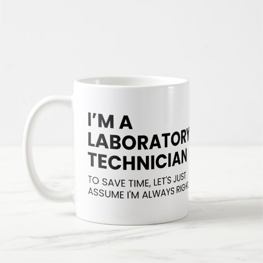Laboratoriumtechnicus Grappige Wetenschapper Zegt Koffiemok (Links)