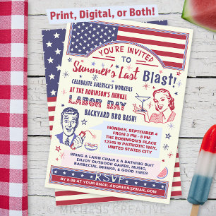 Labour Day BBQ Party   Retro Patriotic Summer Blas Kaart