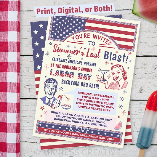 Labour Day BBQ Party | Retro Patriotic Summer Blas Kaart
