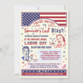 Labour Day BBQ Party | Retro Patriotic Summer Blas Kaart (Voorkant)