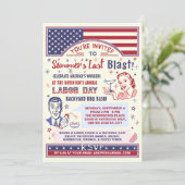 Labour Day BBQ Party | Retro Patriotic Summer Blas Kaart (Staand voorkant)