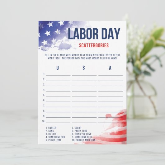 Labour Day Games Patriotic USA Scattergories Game (Staand voorkant)