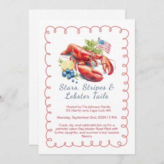 Labour Day Lobster Boil Invitation – Patriottisch  Kaart (Voorkant / Achterkant)