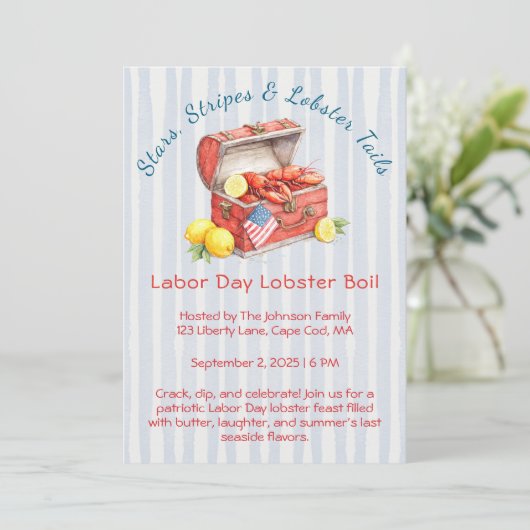 Labour Day Lobster Boil Invitation – Patriottisch  Kaart (Staand voorkant)