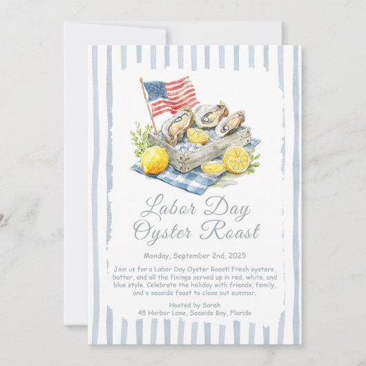 Labour Day Oyster Roast Invitation Patriotic Coast Kaart (Voorkant)