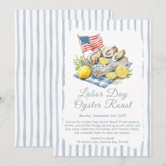 Labour Day Oyster Roast Invitation Patriotic Coast Kaart (Voorkant / Achterkant)