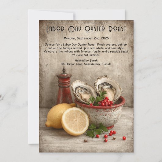 Labour Day Oyster Roast Invitation Patriotic Coast Kaart (Voorkant)
