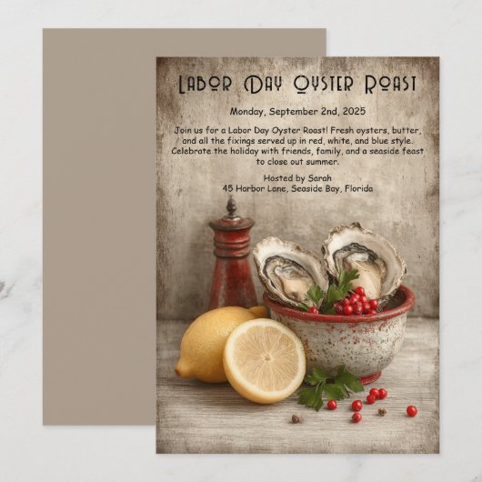 Labour Day Oyster Roast Invitation Patriotic Coast Kaart (Voorkant / Achterkant)
