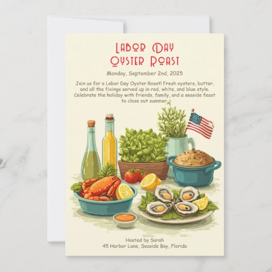 Labour Day Oyster Roast Invitation Patriotic Coast Kaart (Voorkant)