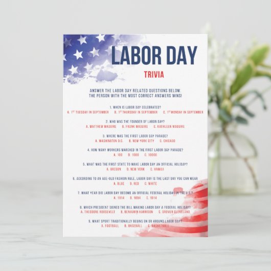Labour Day Trivia Game USA Quiz Red White & Blue (Staand voorkant)