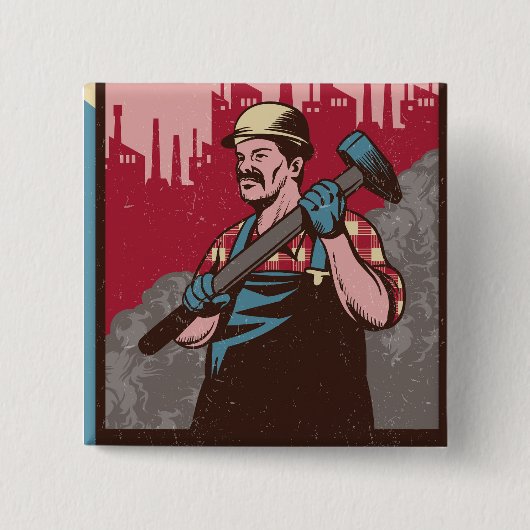 Labour-Man Vierkante Button 5,1 Cm (Voorkant)