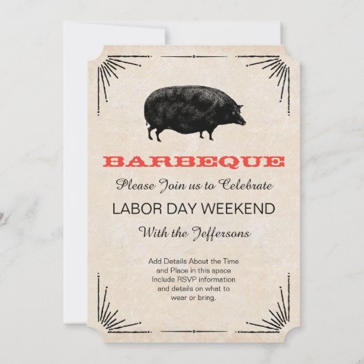 Labourdag Barbecue BBQ Picnic Black Pig Kaart (Achterkant)