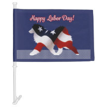 Labourdag motorvlaggeviste met Samoyed USA-vlag