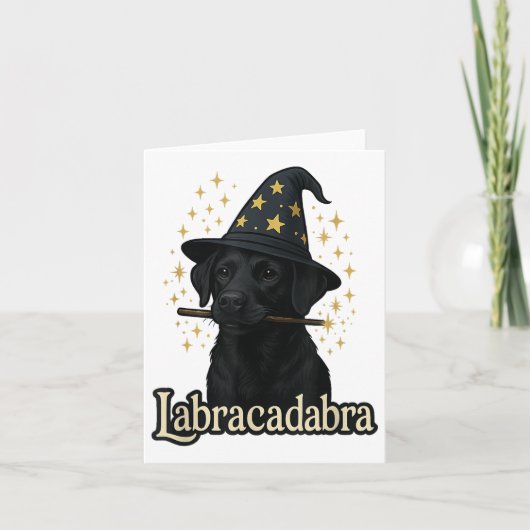 Labracadabra Grappig Zwart Lab Hond Tovenaar Hallo Kaart (Voorkant)