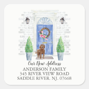 Labradoedle Blue Deur New Address Label Sticker