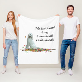 Labradoedle Dog in Leaves Dog Quote Fleece Blanket Deken