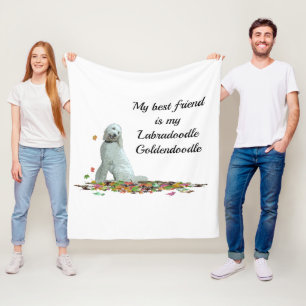 Labradoedle Dog in Leaves Dog Quote Fleece Blanket Deken