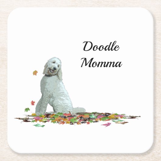 Labradoedle Dog in Leaves Paper Onderzetter (Voorkant)