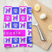 Labradoedle Dog & Paw Hot Pink & Blue Tea Towel Theedoek (Quarter Fold)