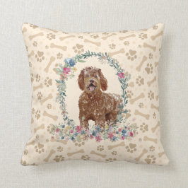 Labradoedle Dog Paw Print & Floral Cute Kussen