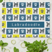 Labradoedle Dog & Paw Yellow & Blue Grid Tea Towel Theedoek (Gevouwen)