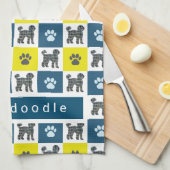 Labradoedle Dog & Paw Yellow & Blue Grid Tea Towel Theedoek (Quarter Fold)