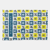 Labradoedle Dog & Paw Yellow & Blue Grid Tea Towel Theedoek (Horizontaal)