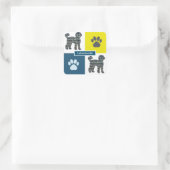 Labradoedle Dog Silhouette & Paw Y&B Grid Vierkante Sticker (Tas)