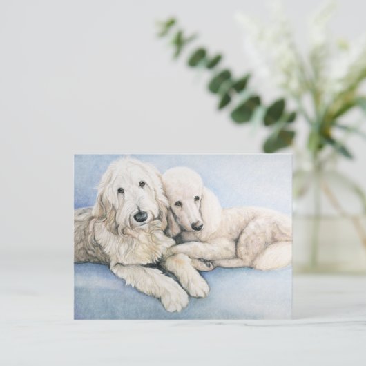 Labradoedle en Standard Poodle Dog Art Briefkaart (Staand voorkant)